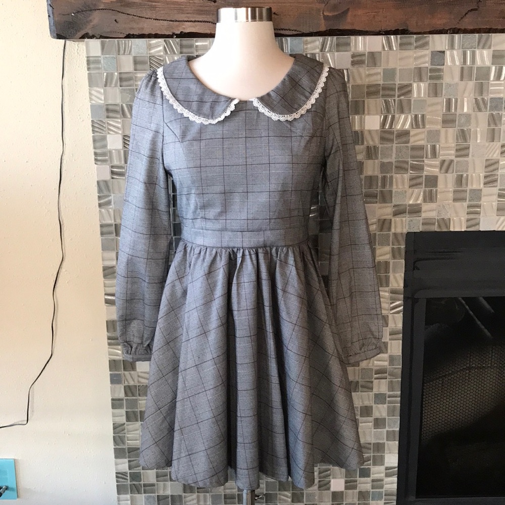 Evelyn schoolgirl plaid collar mini dress S lolita